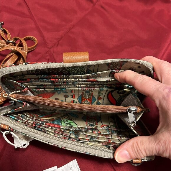 SAKROOTS Zip-Around Multicolor Owl Crossbody Card Wallet  NWT - Picture 6 of 8